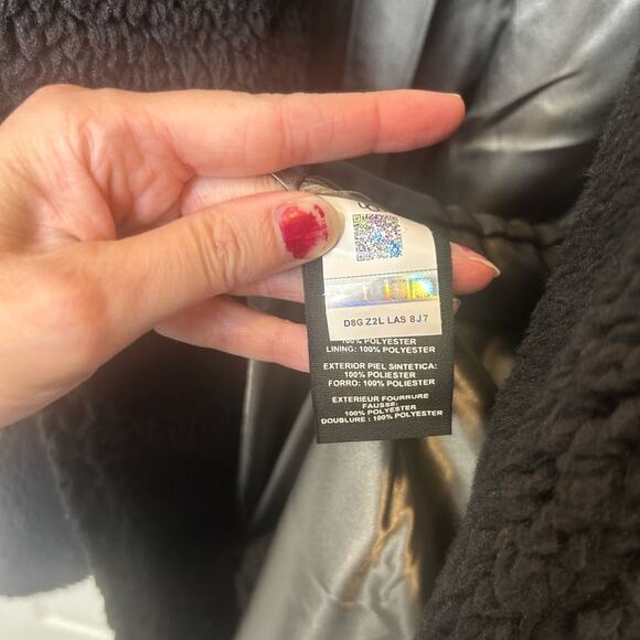 UGG Alesandra Faux Fur Wrap Coat Black Pockets Tie Waist Long Trench L / XL NWT - Picture 9 of 10